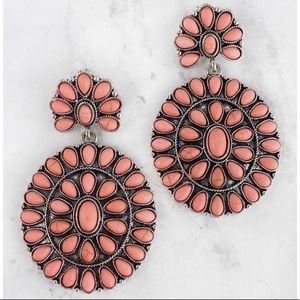 Western Pink Beaded Oval drop Earrings!